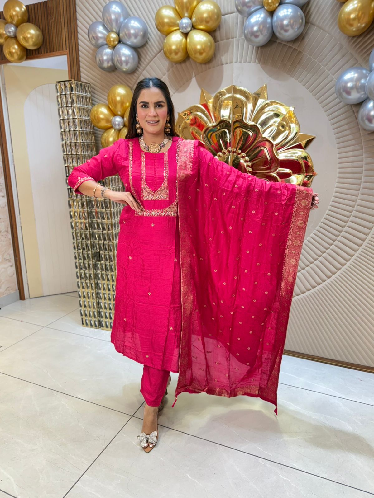 Festive Pink Silk Suit PC1825