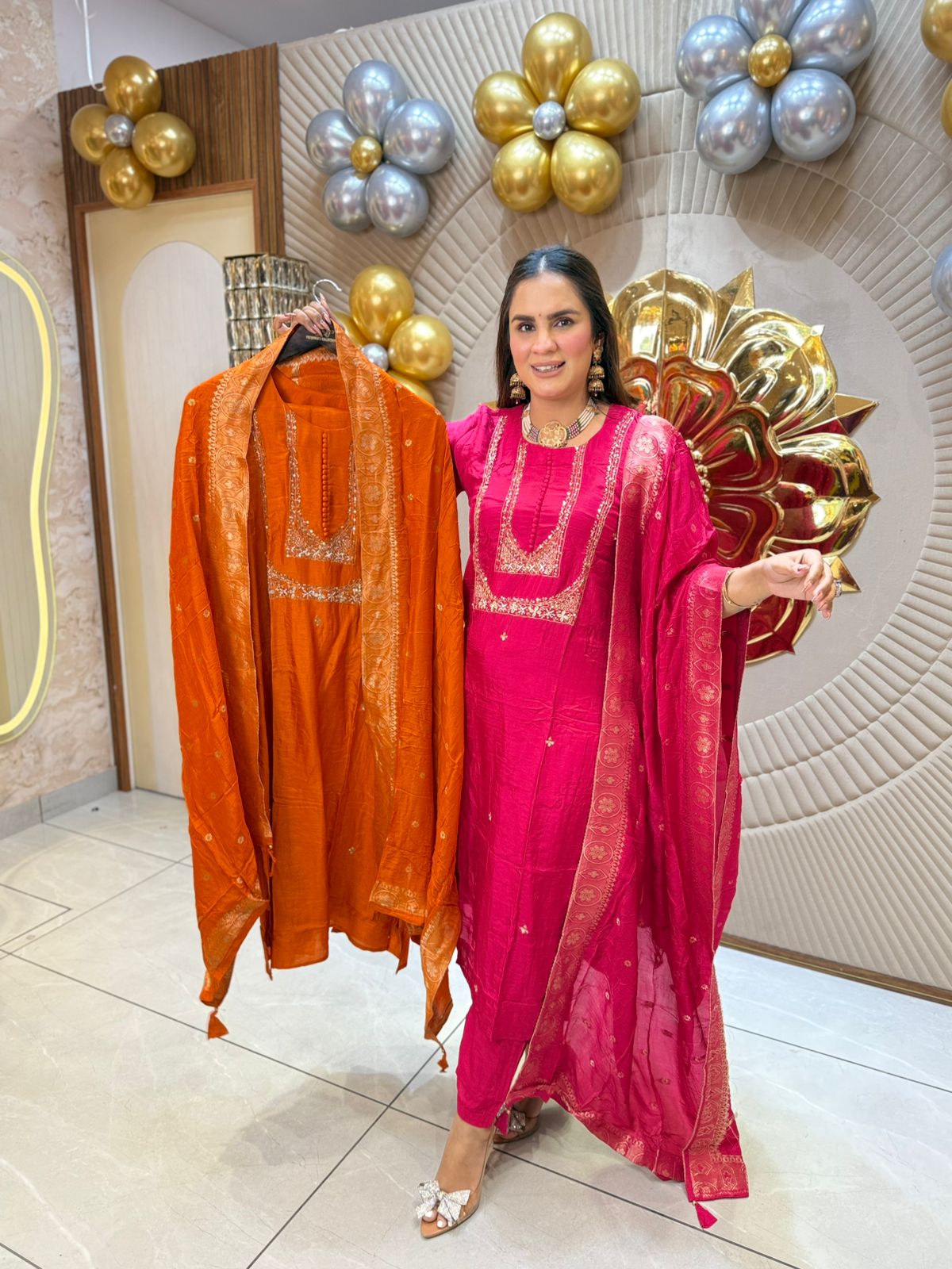 Festive Pink Silk Suit PC1825