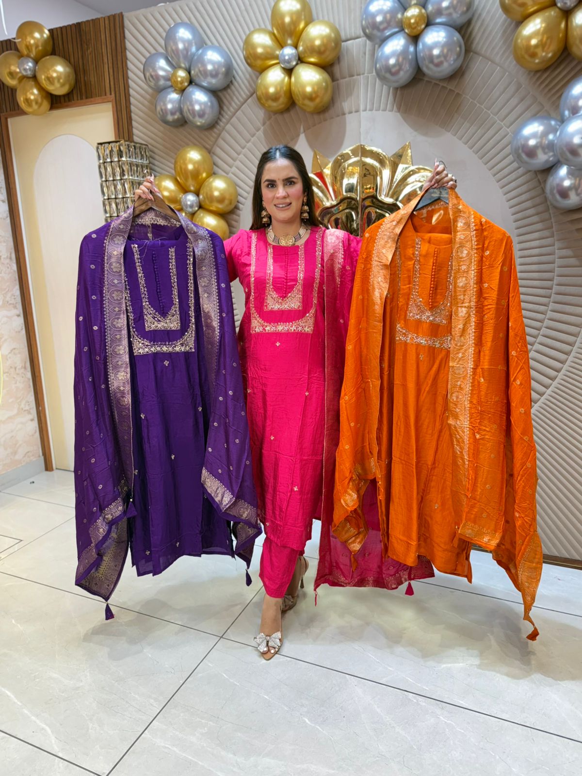 Festive Pink Silk Suit PC1825