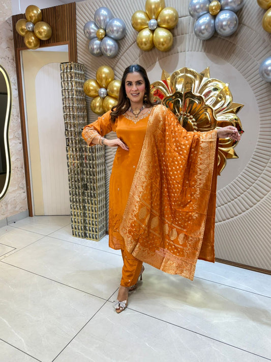 Festive Mustard Silk Suit PC1826