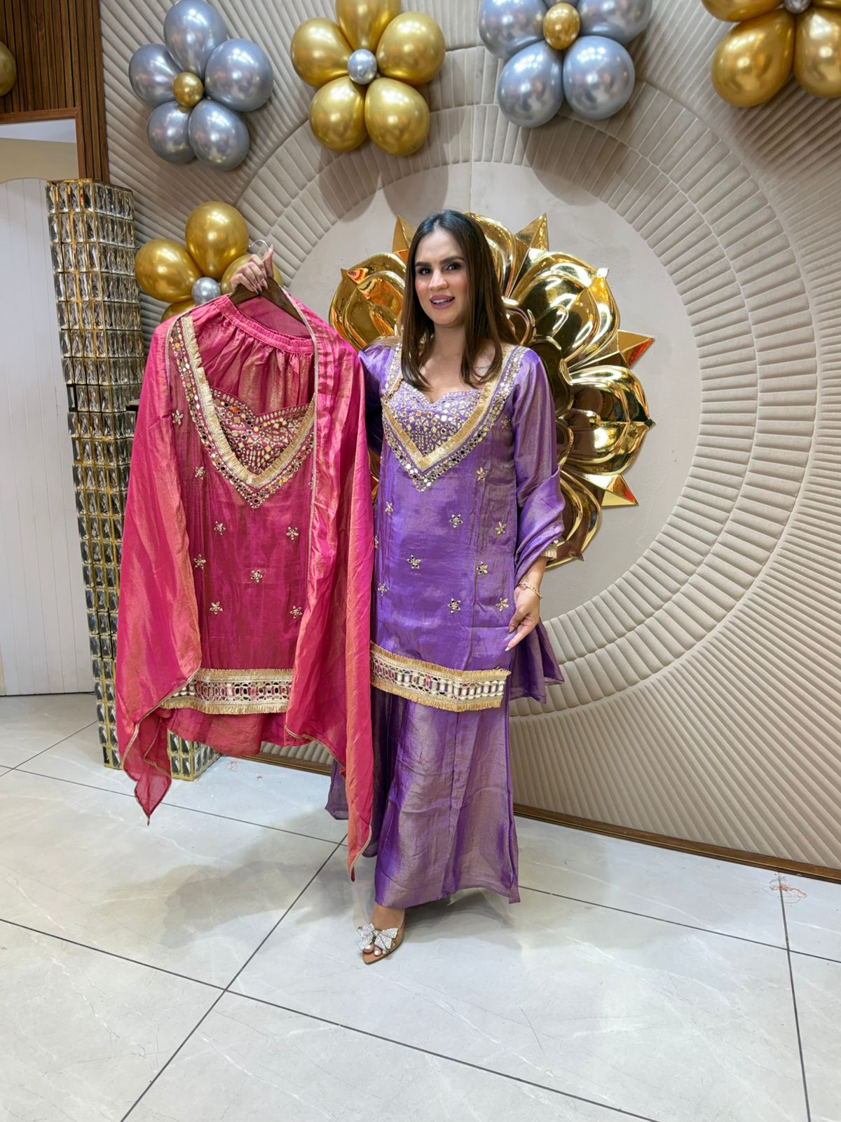 Partywear Suit With Heavy Neck PC1835