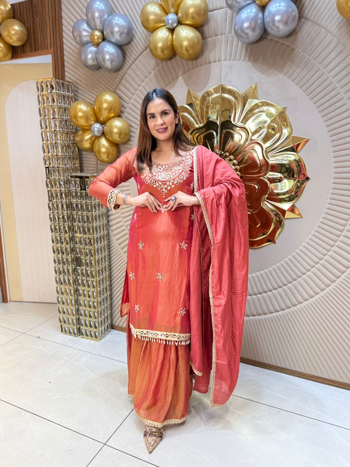 Beautiful Suit With Mirror Work On Neck PC1841