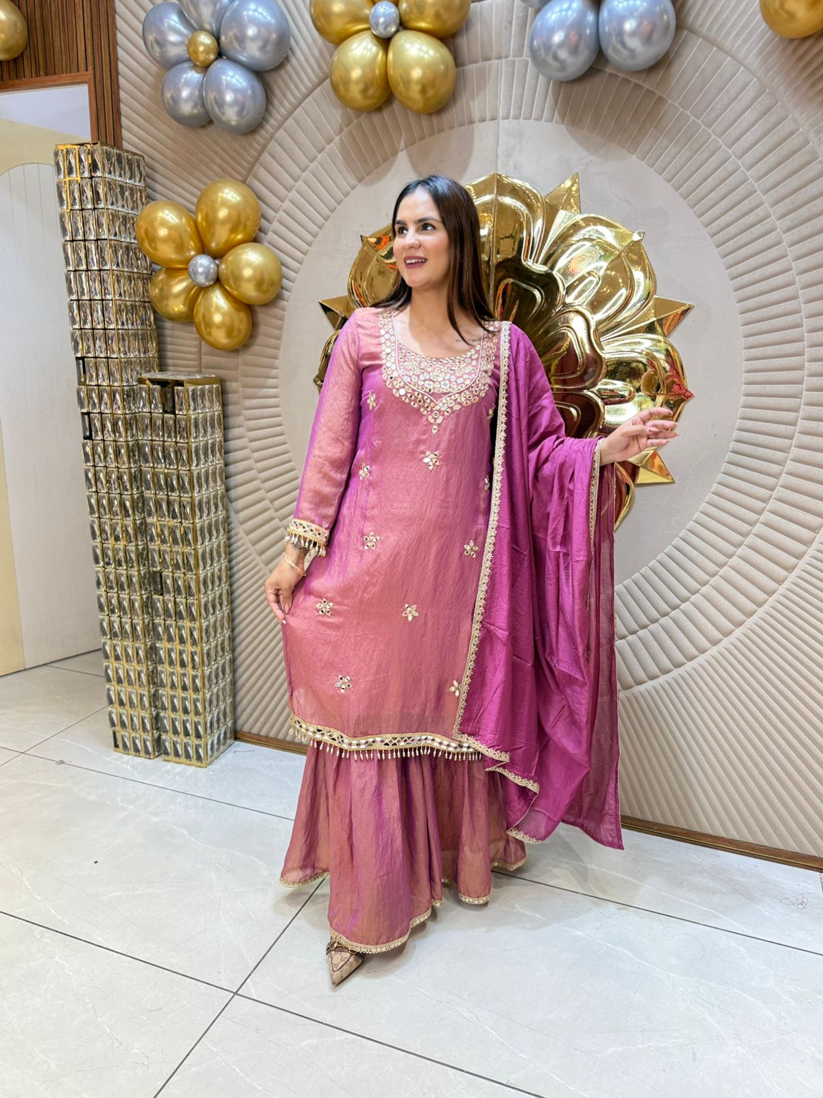 Beautiful Suit With Mirror Work On Neck PC1841