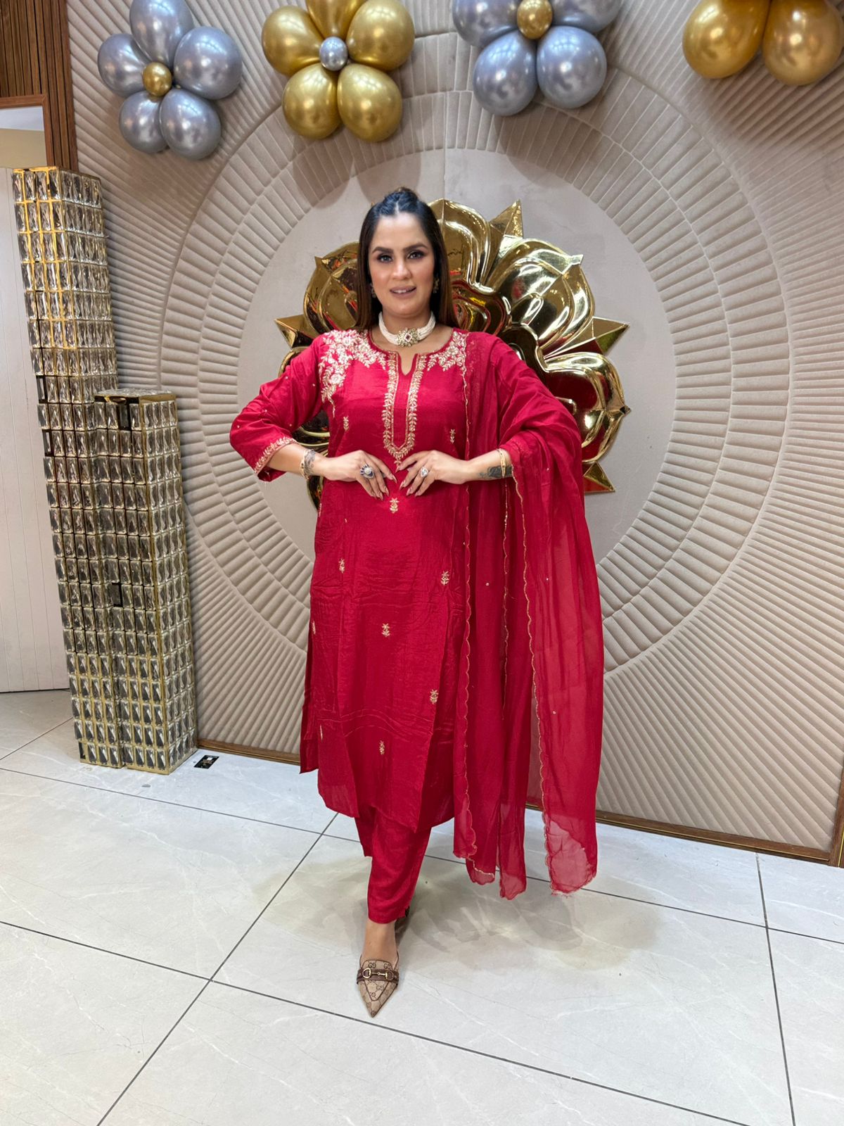 Elegant Embroidered Silk Suit PC1850
