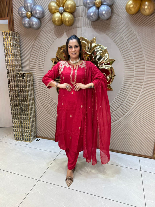 Elegant Embroidered Silk Suit PC1850