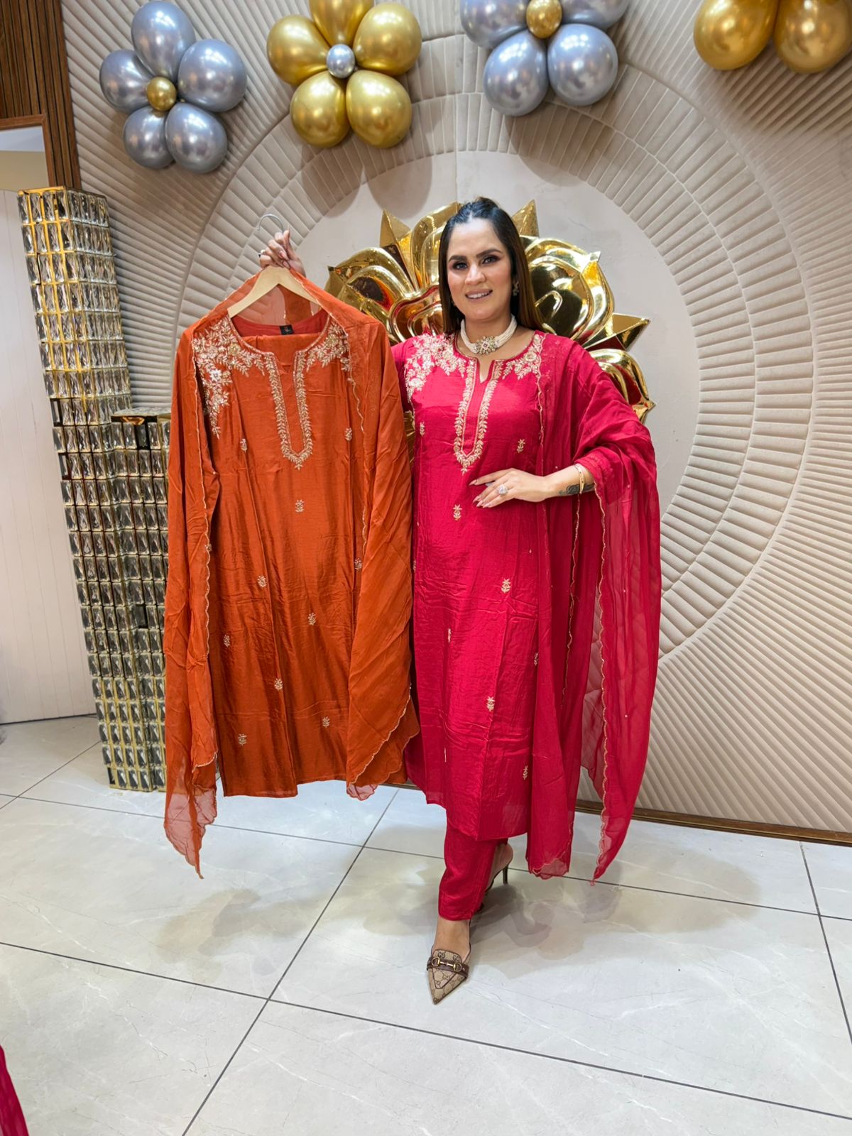 Elegant Embroidered Silk Suit PC1850