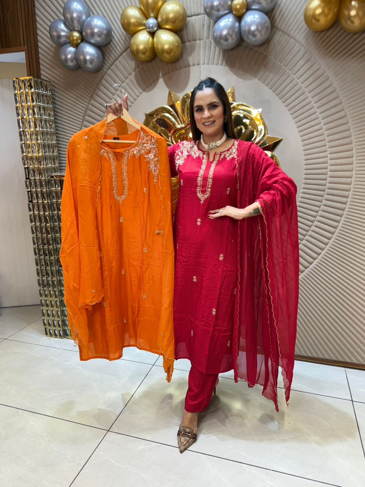Elegant Embroidered Silk Suit PC1850