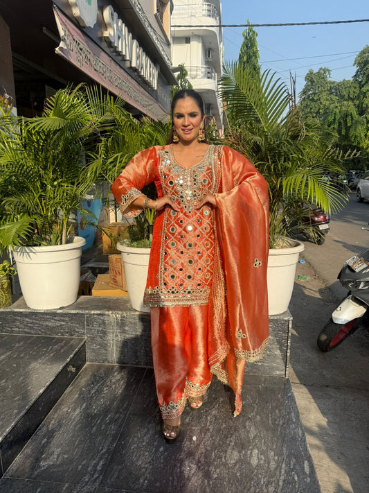 Beautiful Designer Suit With Mirror Work PC1864