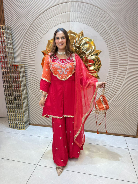 Elegant Red Traditional Outfit with Modern Accents PC1876