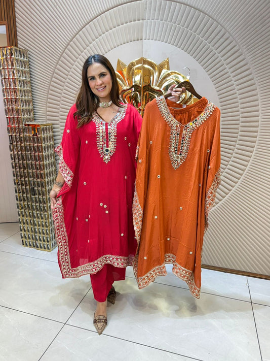 A Stunning Fusion of Red and Orange in Festive Wear PC1879