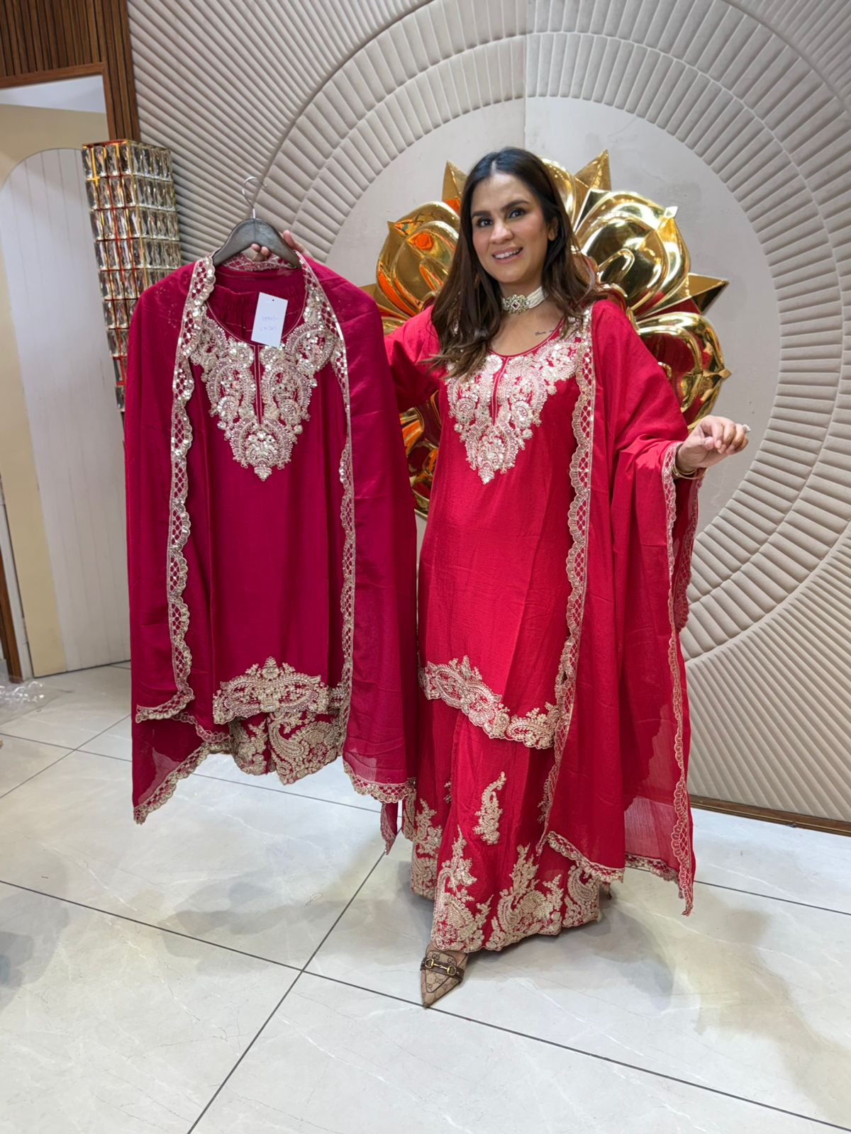 Elegant Red Ensemble with Intricate Embroidery PC1884