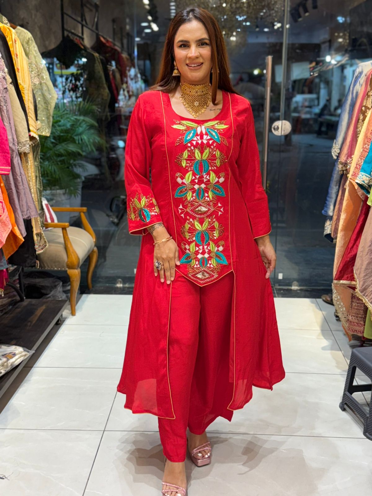 Designer Pure Crape Cordset With Front Work PC1887