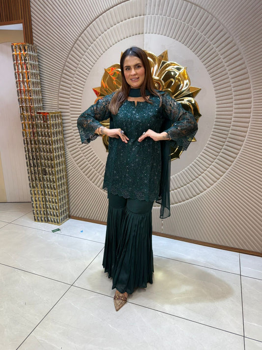 Partywear Sharara Suit With Fully Work PC1895