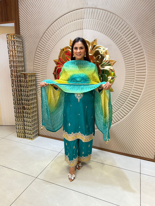 Traditional Elegance in Vibrant Bandhani Suit PC1907