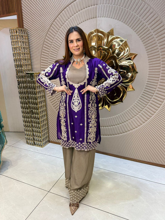 Royal Embroidered Short Frock Set – Perfect for Festive Glamour PC1919