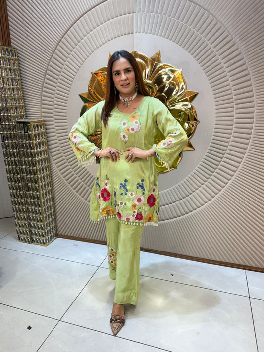 Stunning Co-Ord Set With Embroidery Floral Work PC1928
