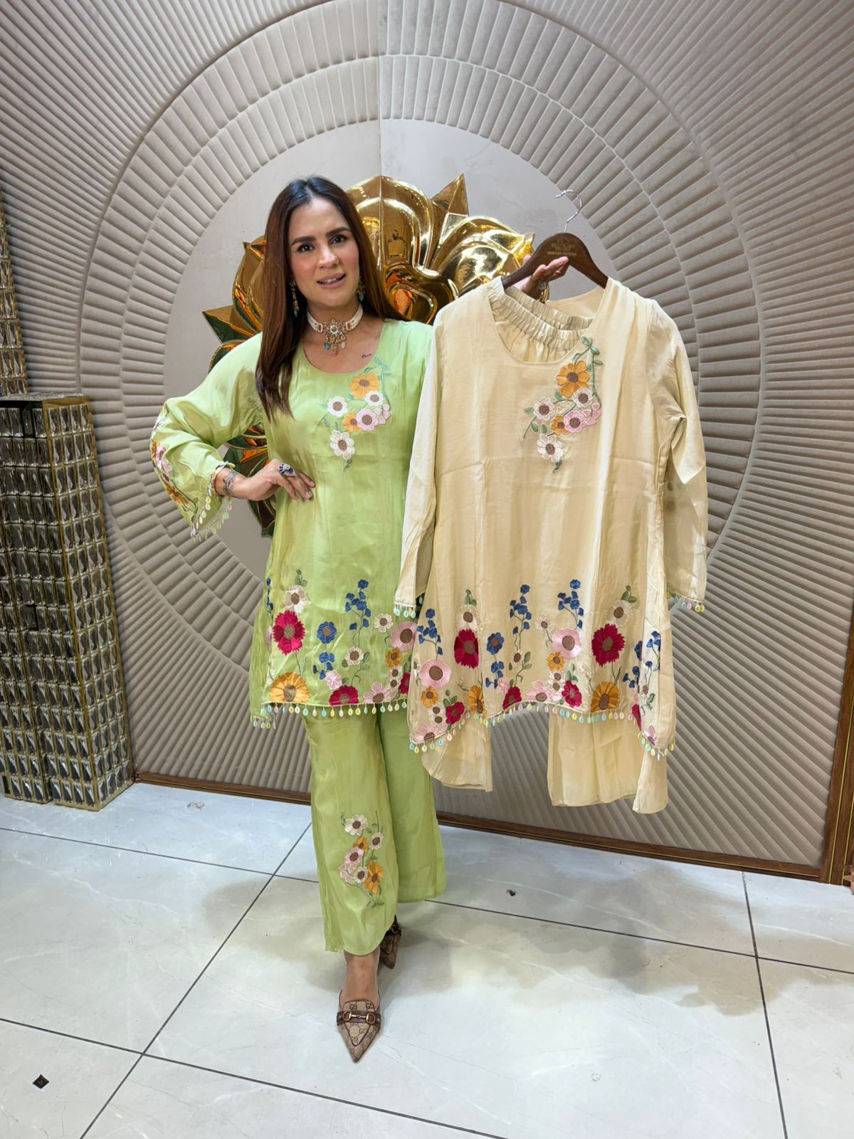 Stunning Co-Ord Set With Embroidery Floral Work PC1928