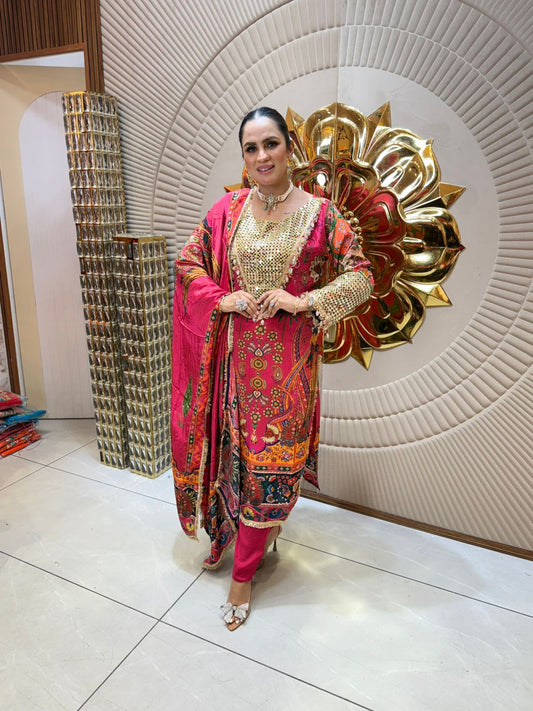 Very Pretty Digital Print Suit With Heavy Neckline PC1932