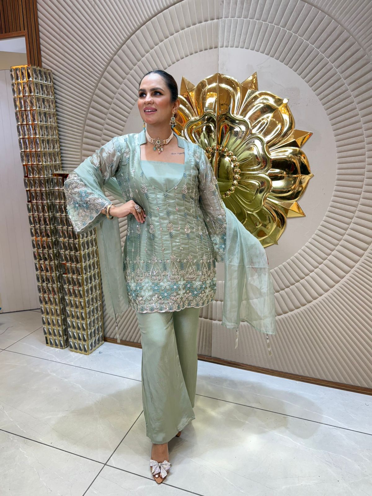 Partywear Suit With Embroidery Work PC1933