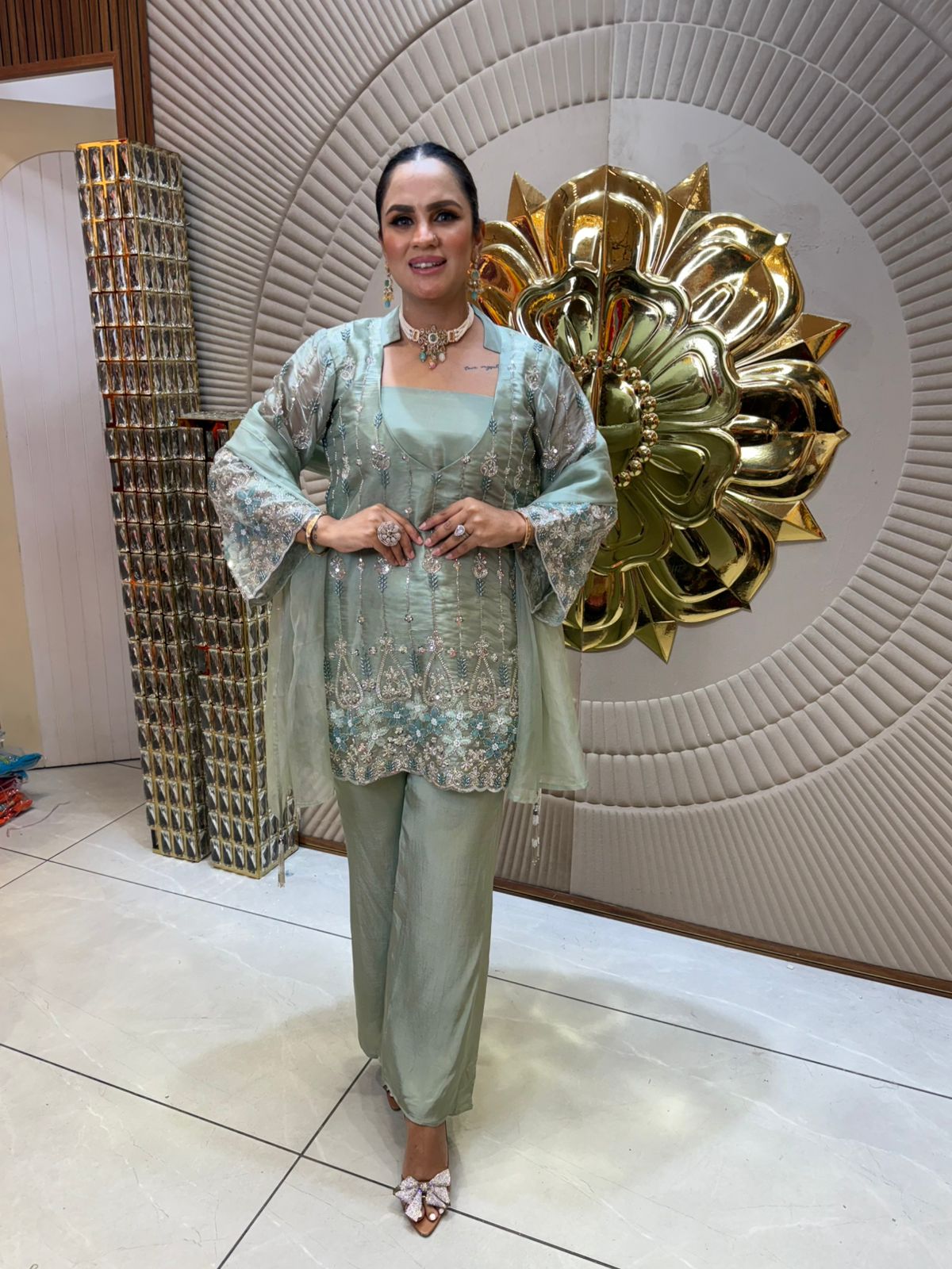Partywear Suit With Embroidery Work PC1933