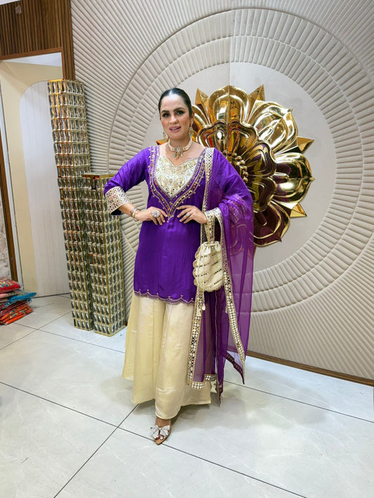 Beautiful Suit With Mirror Work & Potli PC1934