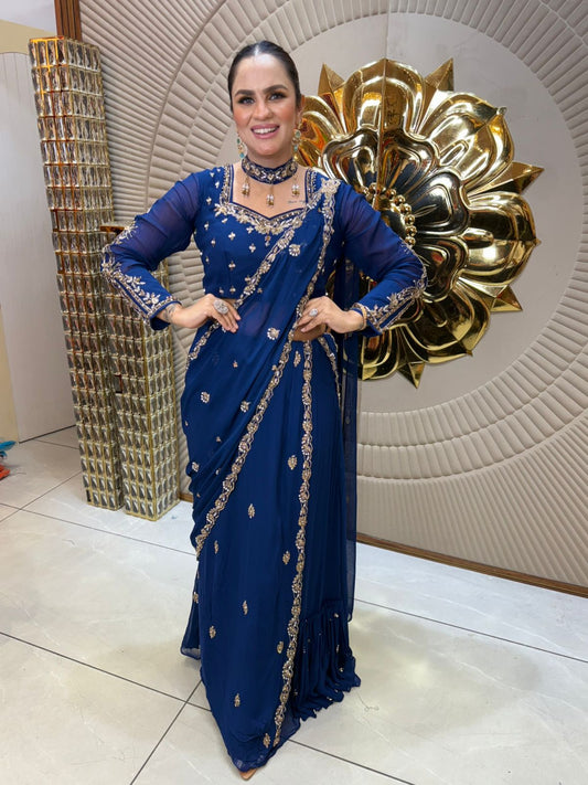 Partywear Embroidered Saree With Choker Neck PC1935