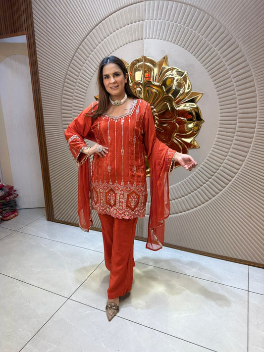Beautiful Orange Printed Suit PC1996