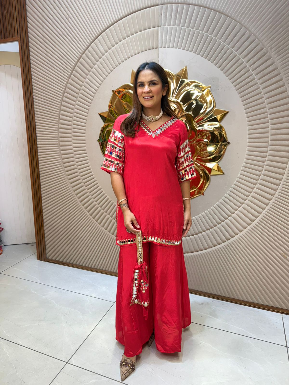 Elegant Red Suit With Bag PC1999