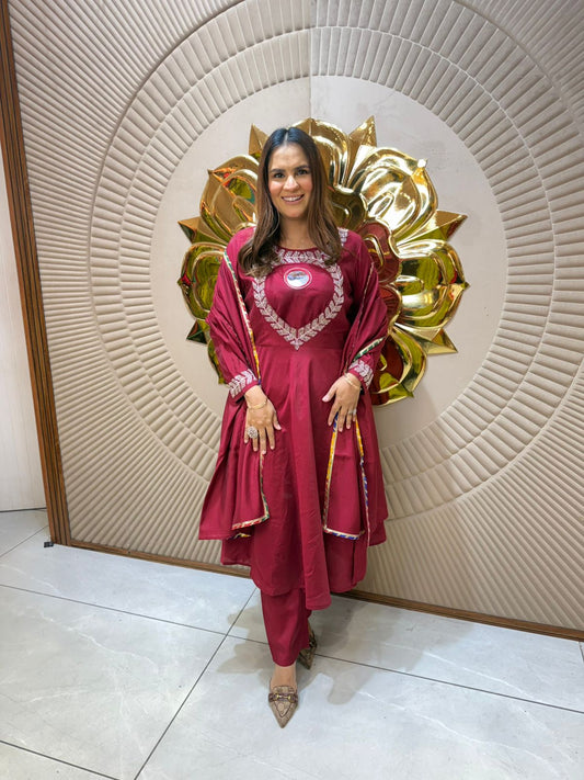 Beautiful Long Suit With Neck Work PC1989