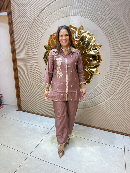 Beautiful Co-Ord Set With Embroidery Work PC1993