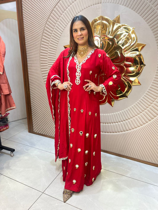 Stunning Long Suit With Mirror And Lace Work PC2005