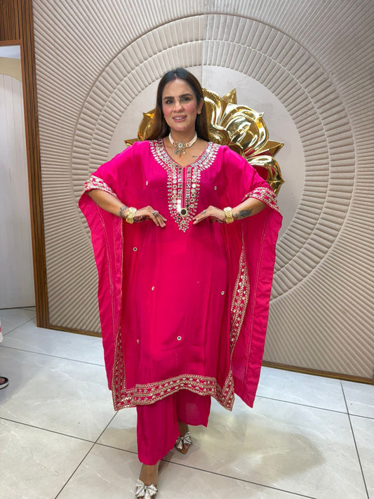 Pure Crape Kaftan With Mirror Work PC2015