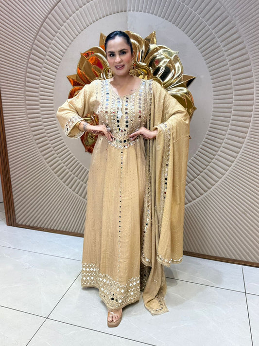 Stunning Long Suit With Mirror Work PC2025