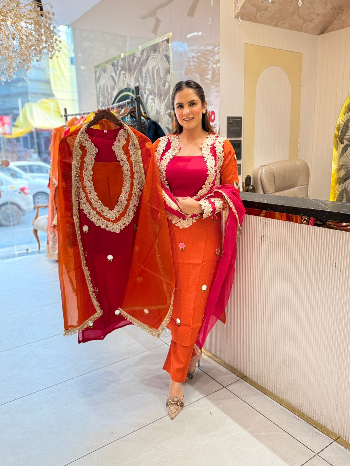 Beautiful Long Suit With Lace Work on Dupatta PC2035
