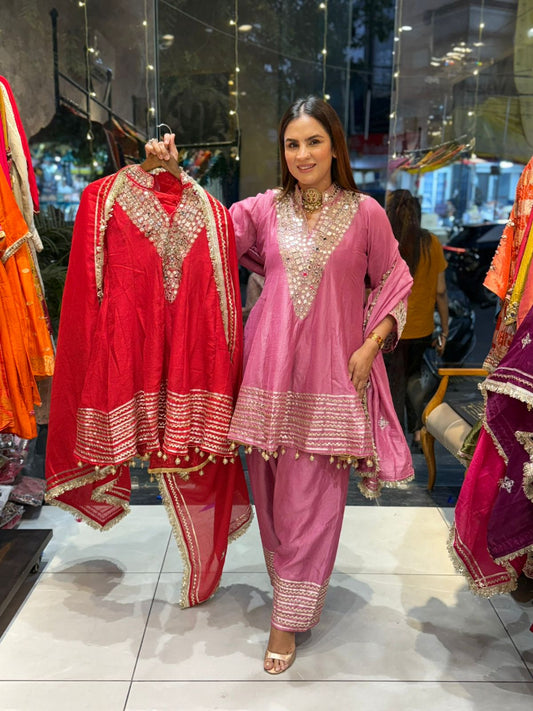 Beautiful Suit With Mirror Work on Neck PC2039