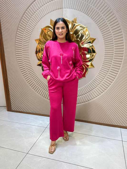 Beautiful Co-Ord Set With 3D Rose Work PC2068