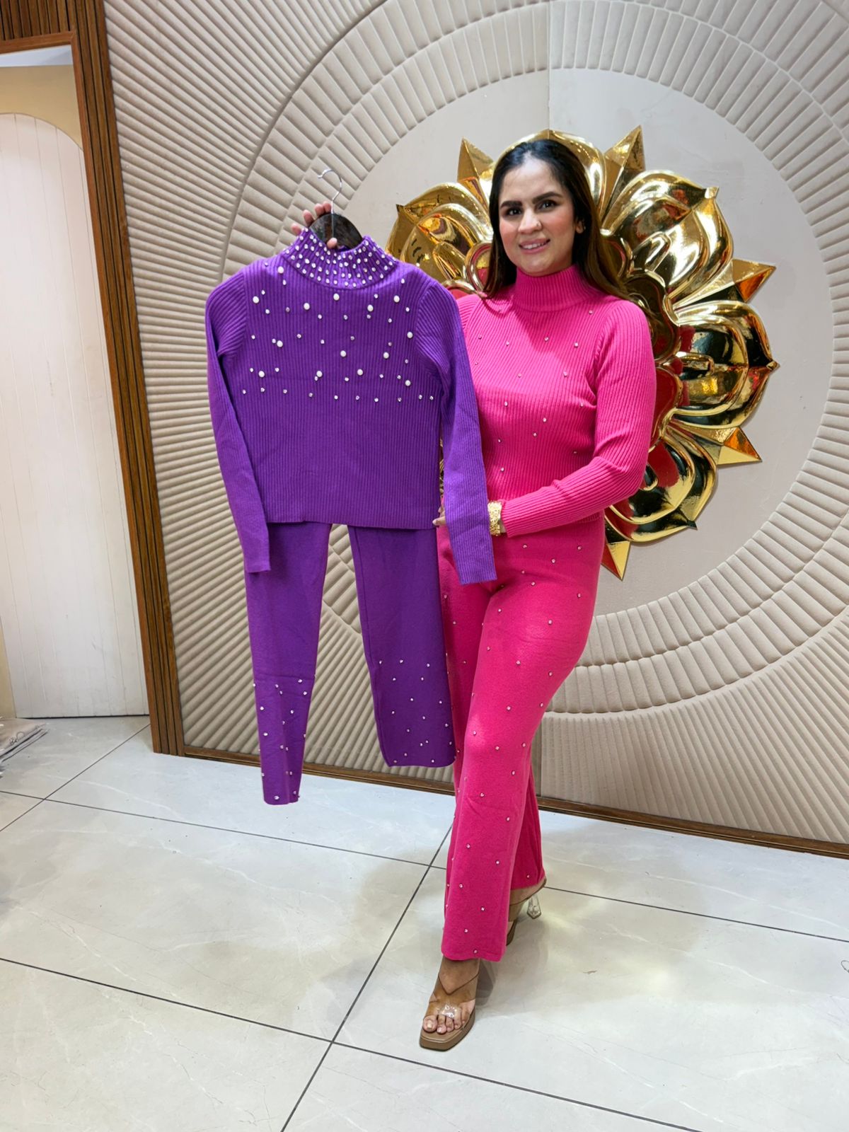 Stunning Pearl Work Winter Co-Ord Set PC2076