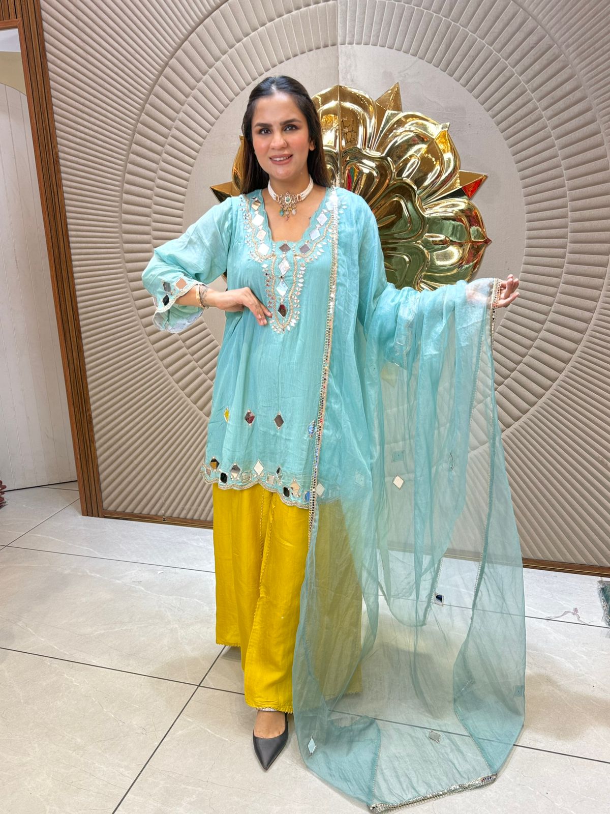 Elegant Suit With Mirror Work PC2078