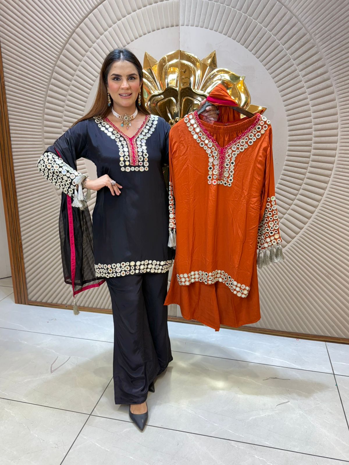 Beautiful Suit With Mirror Work PC2086