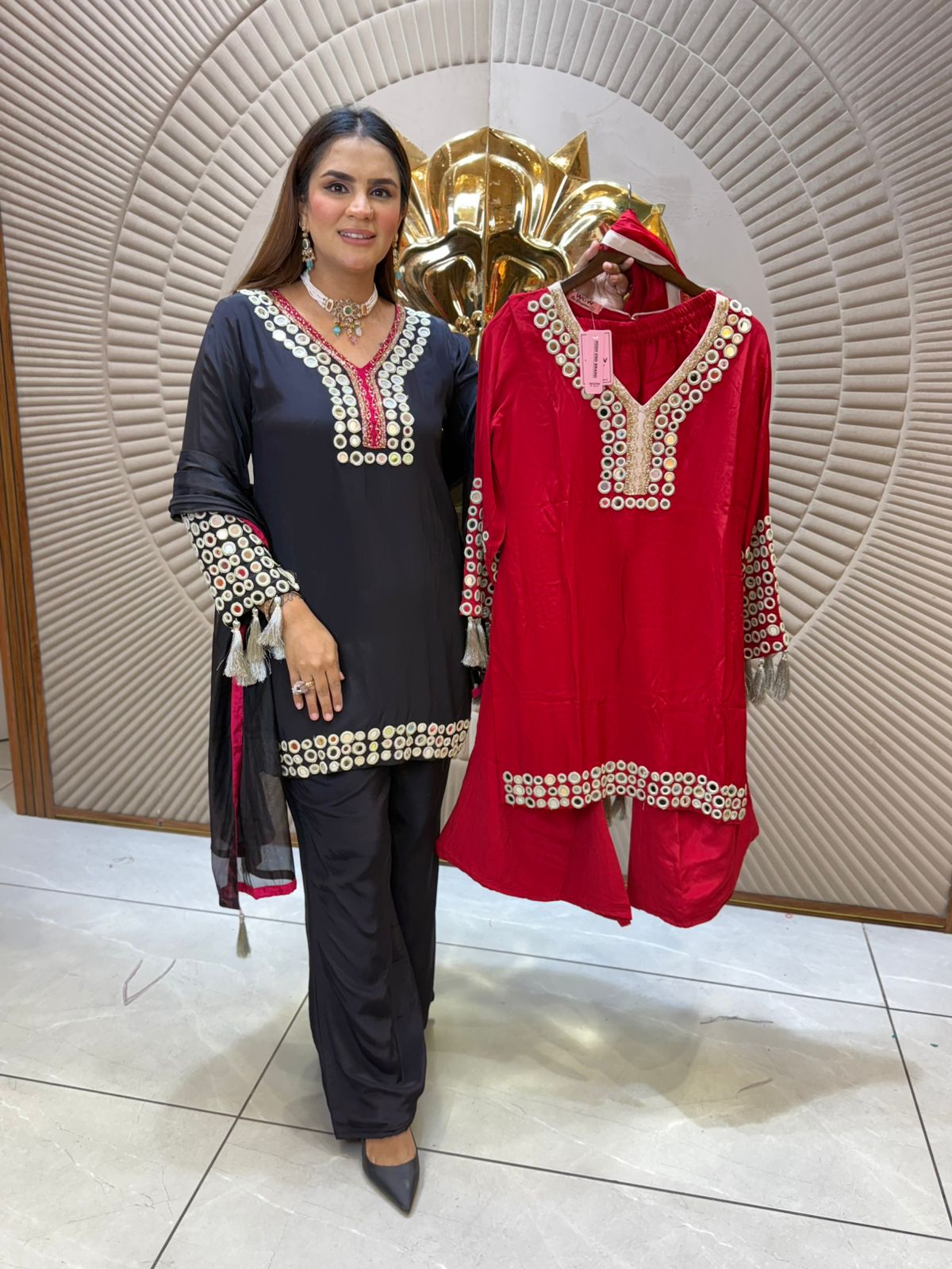 Beautiful Suit With Mirror Work PC2086
