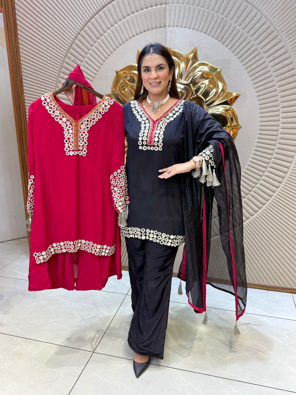 Beautiful Suit With Mirror Work PC2086