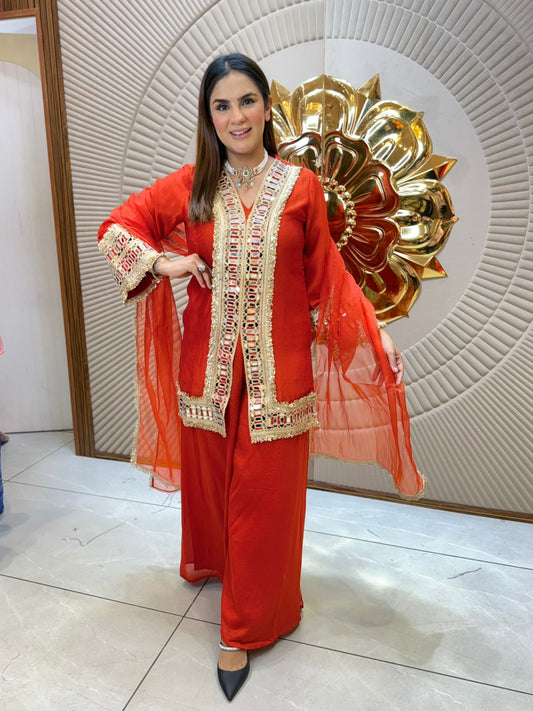 Elegant Net Suit With Mirror Work PC2089