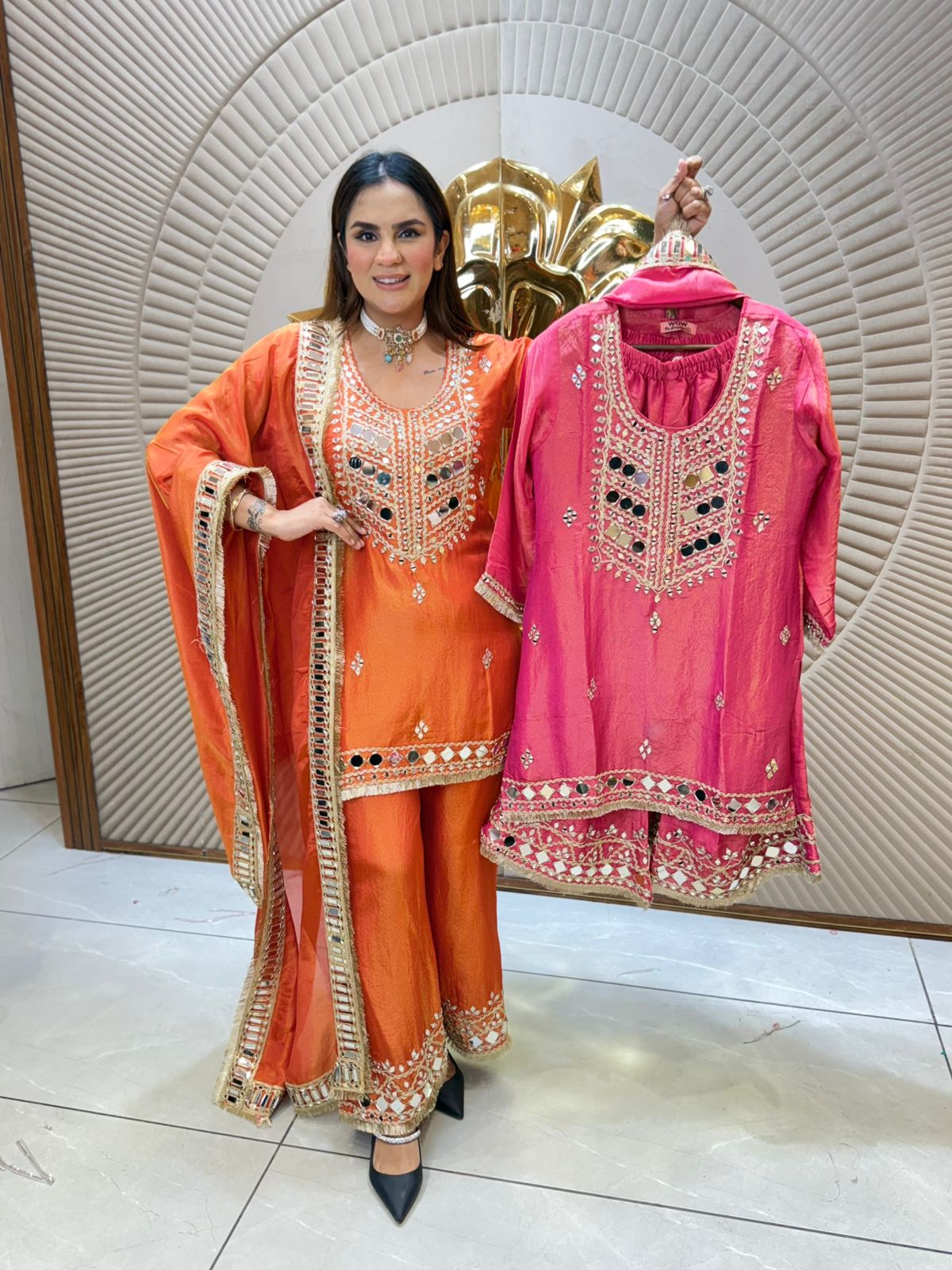Beautiful Suit With Mirror On Dupatta PC2092