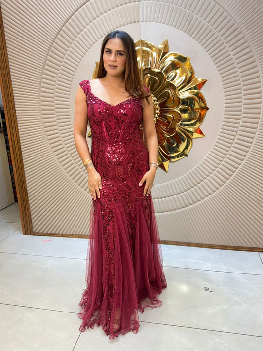 Beautiful Party Wear Dress With Net Work PC2101