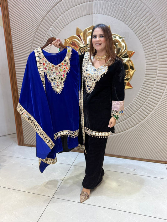 Beautiful Velvet Suit With Lace Work PC2117