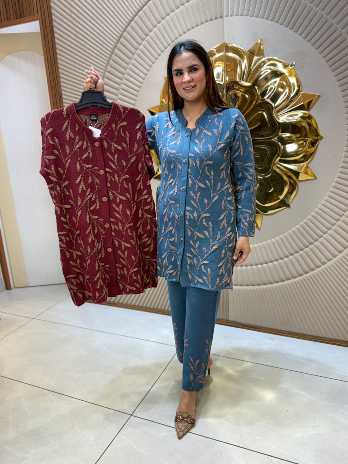 Beautiful Cordset With Leaf Embroidery Pattern PC2138