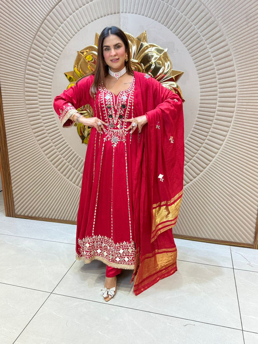 Beautiful Suit Mirror Work On Dupatta PC2146