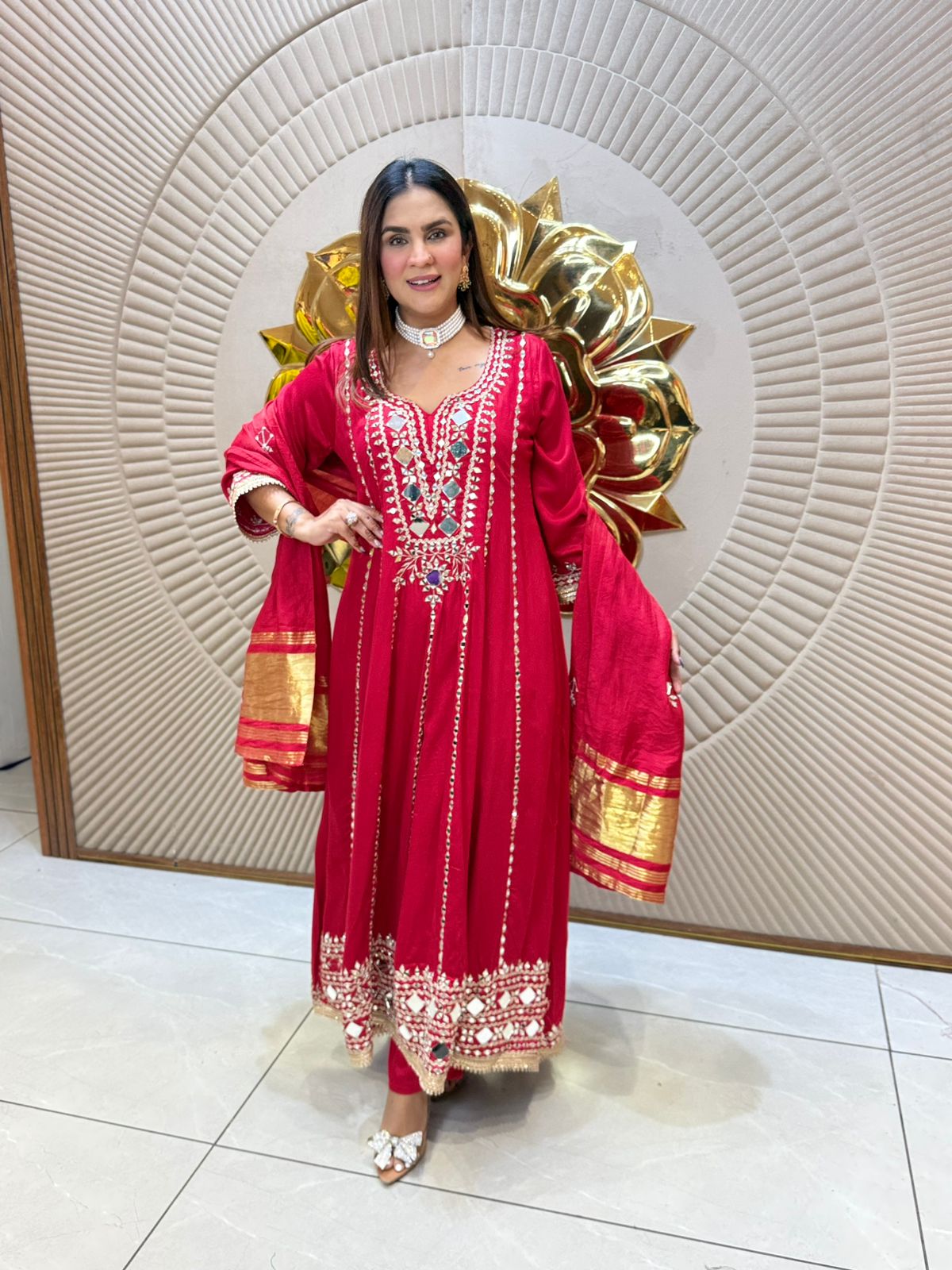 Beautiful Suit Mirror Work On Dupatta PC2146