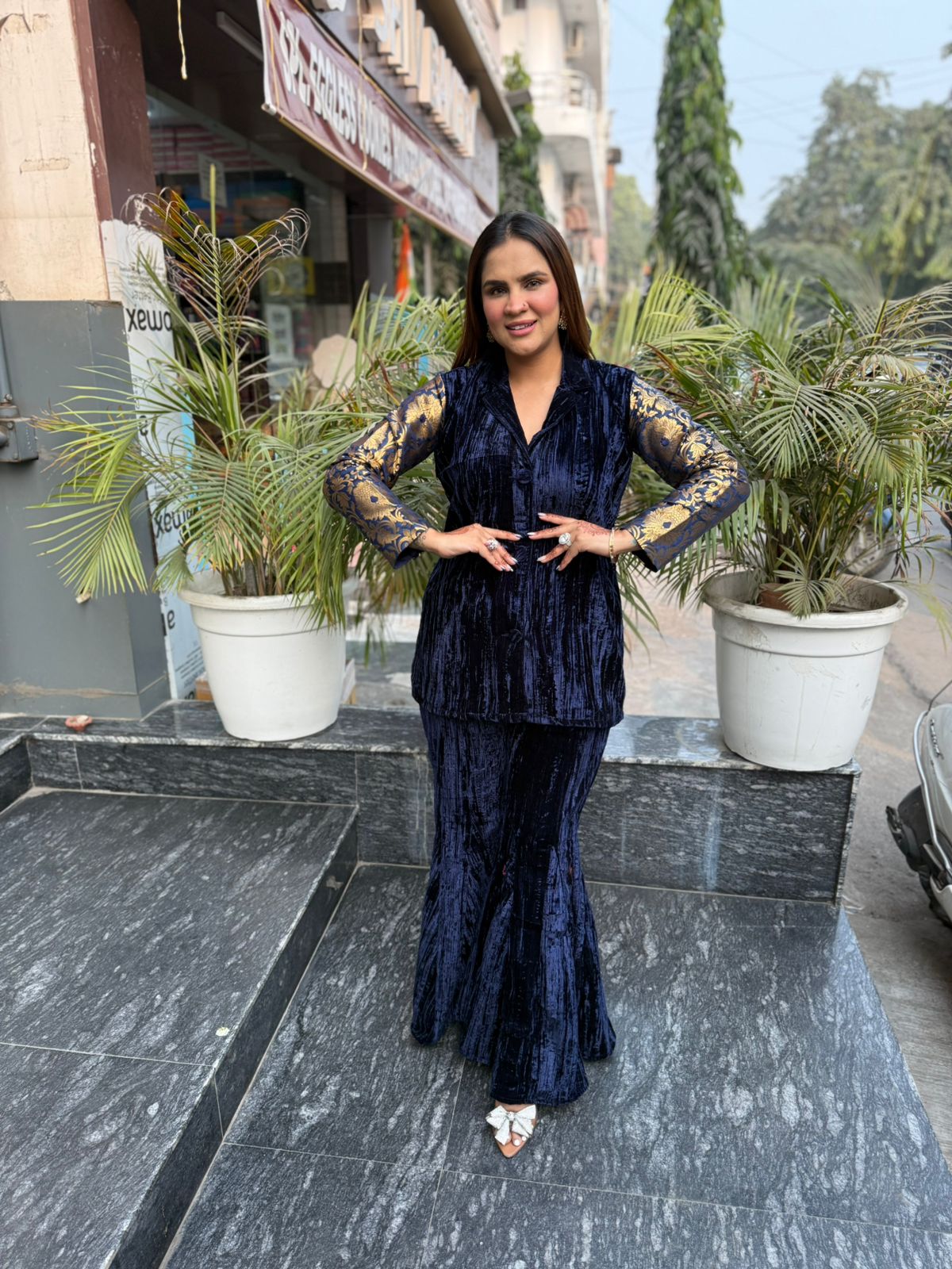 Stunning Velvet Shirt With Skirt PC2140