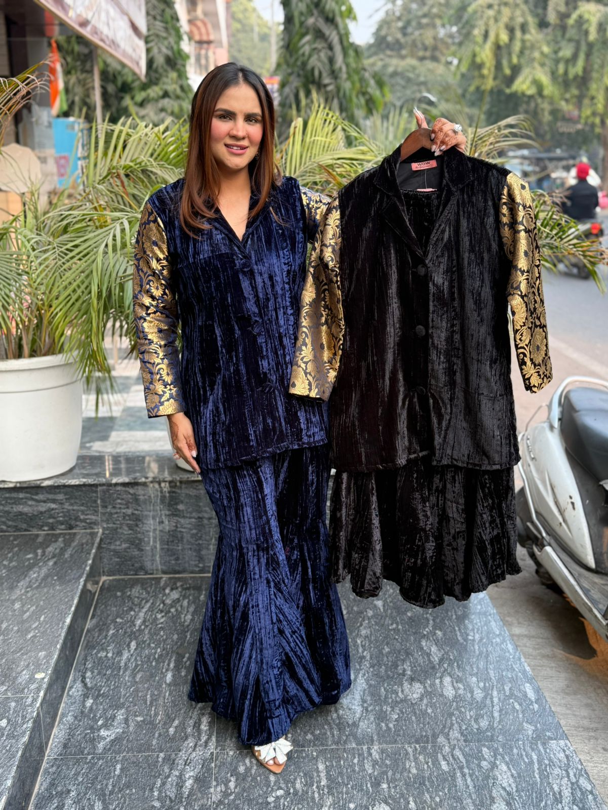 Stunning Velvet Shirt With Skirt PC2140